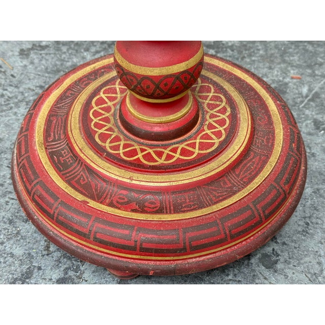 Hand-Painted Round Pedestal Game Table, Vintage For Sale - Image 9 of 12