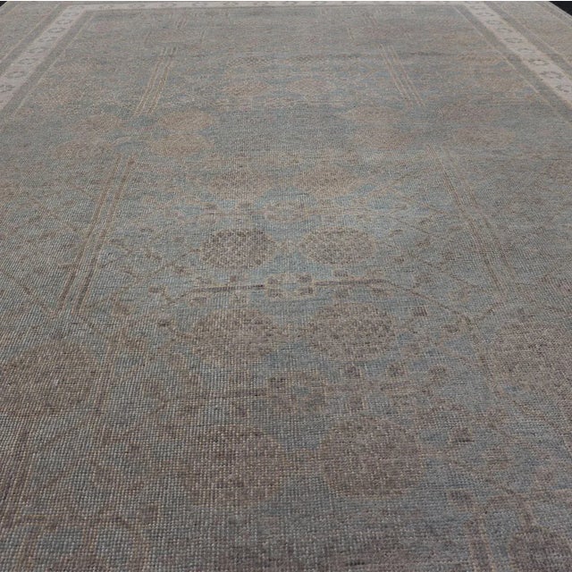 Afghan Khotan Rug With Geometric Design in Shades of Light Blue and Taupe For Sale - Image 11 of 13
