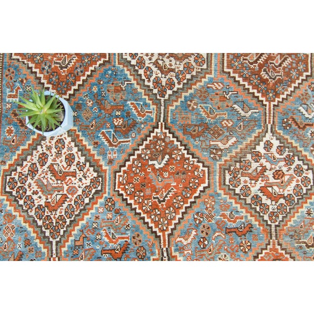 Tribal 1910s Antique Geometric and Figural Brown Blue Wool Hand-Knotted Rug For Sale - Image 3 of 10