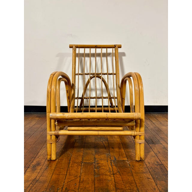 Tan Mid-Century Modern European Franco Albini Style Low Profile Rattan Curved Lounge Chair For Sale - Image 8 of 12