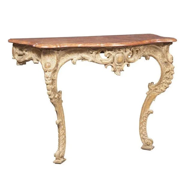 Mid 20th Century Rococo Style Faux Marble Top Wall Mount Console Table For Sale - Image 5 of 5