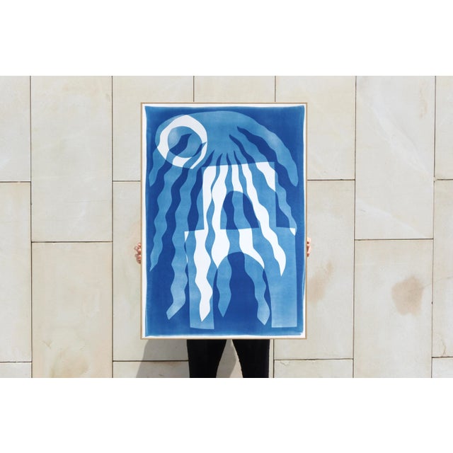 This is an exclusive handprinted unique cyanotype that takes its inspiration from the mid-century modern shapes and the...
