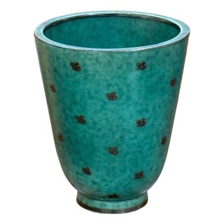 Wilhelm Kage, Green Ceramic, Argenta Vase, Sweden, 1930s For Sale