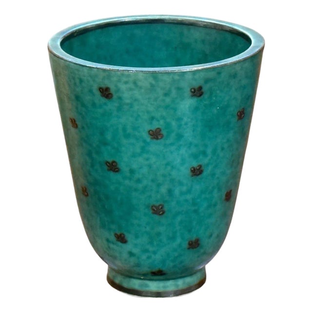 Wilhelm Kage, Green Ceramic, Argenta Vase, Sweden, 1930s For Sale