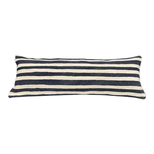 Turkish Hemp Pillow Cushion Natural Beige Black Cushion Cover 14"x40" For Sale