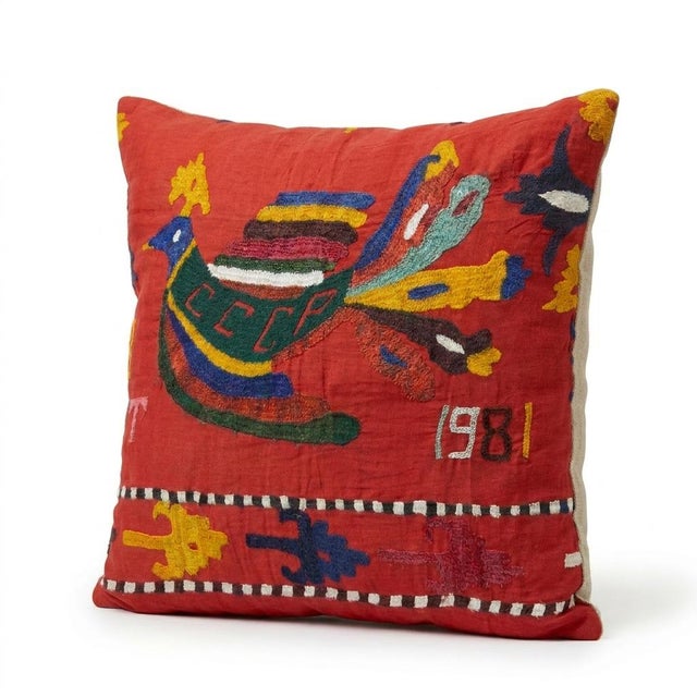 Mid-Century Modern Boho Embroidered Suzani Pillow Cover 19'' X 19'' For Sale - Image 3 of 4