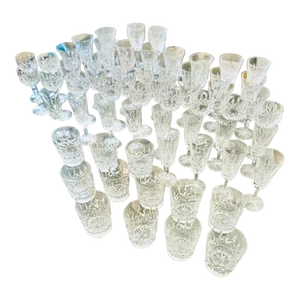 1970s Waterford Lismore Pattern Hand Cut Crystal Glassware Set- 61 Pieces