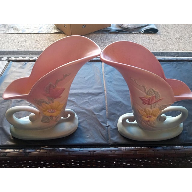 Ceramic Exquisite Pair of Hull Usa Cornucopia Vases For Sale - Image 7 of 7