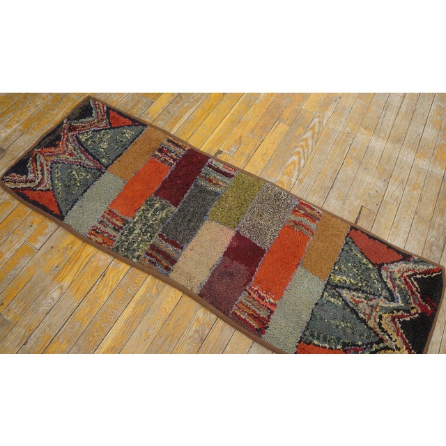 Excellent Multi Color Ground With Rectangular Details in a Geometric Design Vintage American Hooked Rug For Sale - Image 12 of 13