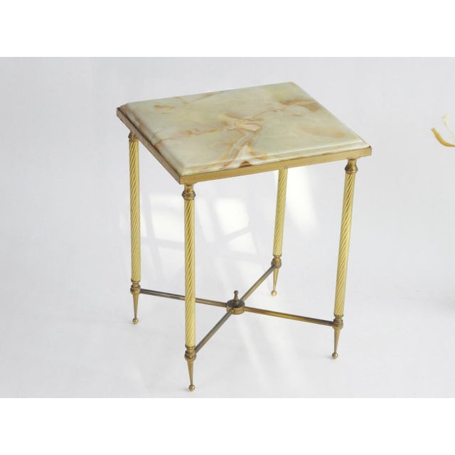 Beige Small Neoclassical French Side Table with Brass and Onyx, 1960s For Sale - Image 8 of 8