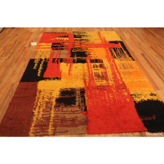 A Magnificently Artistic and Exciting Vintage Swedish Shag Rya Rug, Country of Origin: Scandinavia, Circa date: Mid...