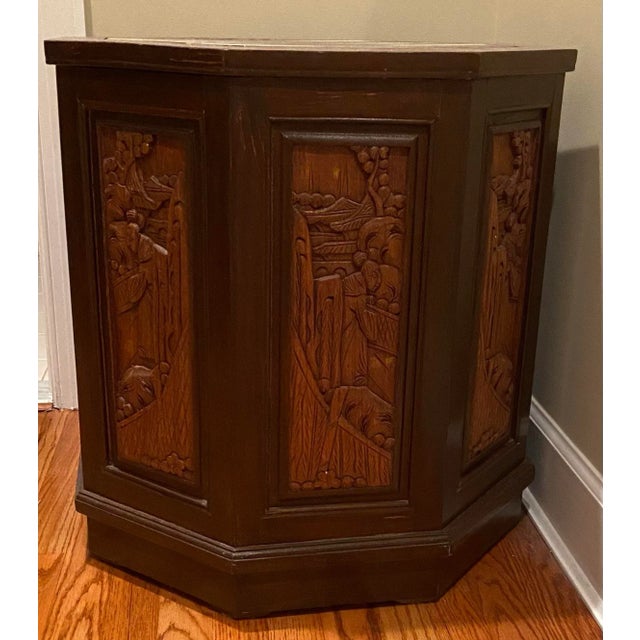 Brown Late 20th Century Vintage Carved Octagonal End Table For Sale - Image 8 of 12