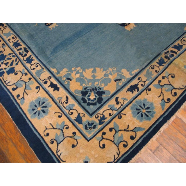 Early 20th Century 1900s Blue Medallion Antique Chinese Peking Rug 6'0" X 8'6" Handknotted Wool Carpet For Sale - Image 5 of 6