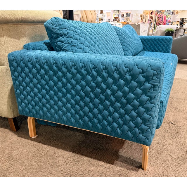 Mid-Century Modern Teal Sleeper Sofa Attributed to Copenhagen Imports For Sale - Image 3 of 4