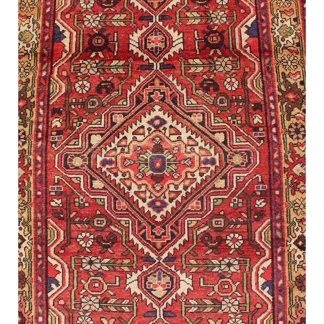 Keivan Woven Arts - Sub-geometric Floral design Antique Malayer runner in Gorgeous Red, Khaki, green blue and black...