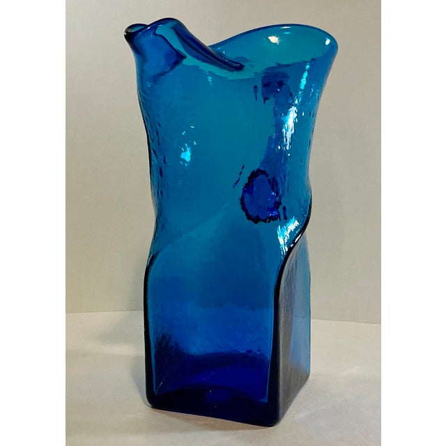 Mid-Century Modern Vintage Morgantown Glass #9844 Swirl Blue Brutalist Art Glass Pitcher - 11” For Sale - Image 3 of 12