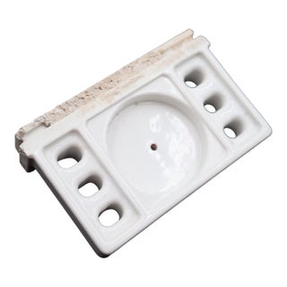Vintage Fairfacts Co. White Bathroom Toothbrush & Cup Holder For Sale