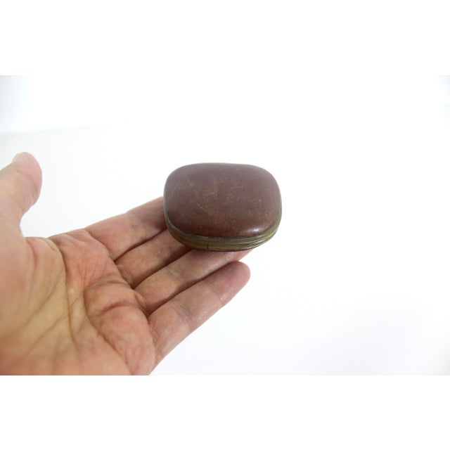 Metal Vintage Leather and Brass Pill Box For Sale - Image 7 of 10