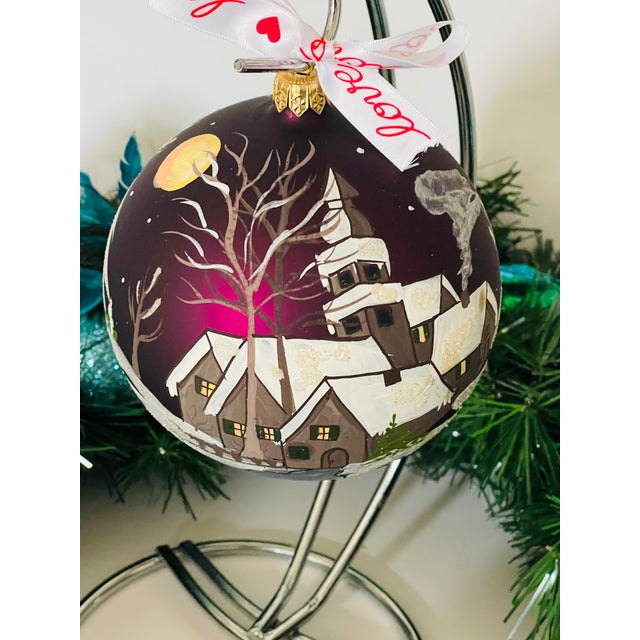 Shabby Chic Vintage Jumbo 5 “ European Handpainted Christmas Ball For Sale - Image 3 of 4