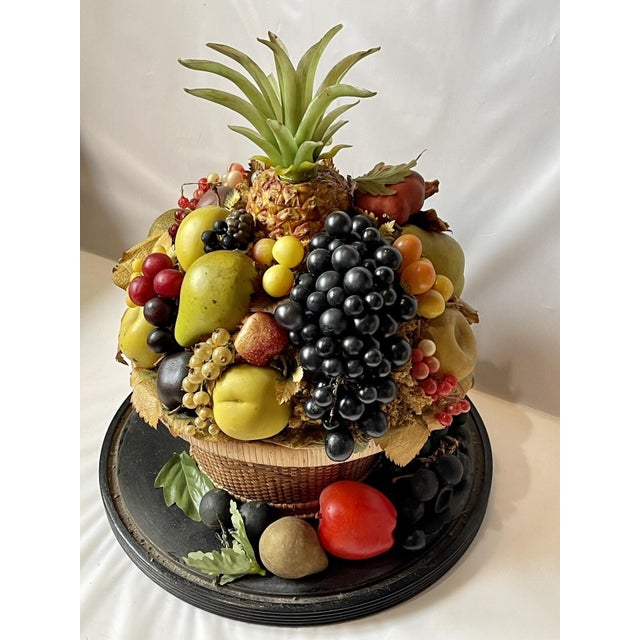 LARGE Antique Victorian Mantel Clock Glass Dome WAX FLOWER BASKET Rare Folk Art For Sale - Image 15 of 18