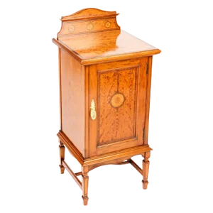 Victorian Satinwood & Inlaid Bedside Cabinet, 19th Century