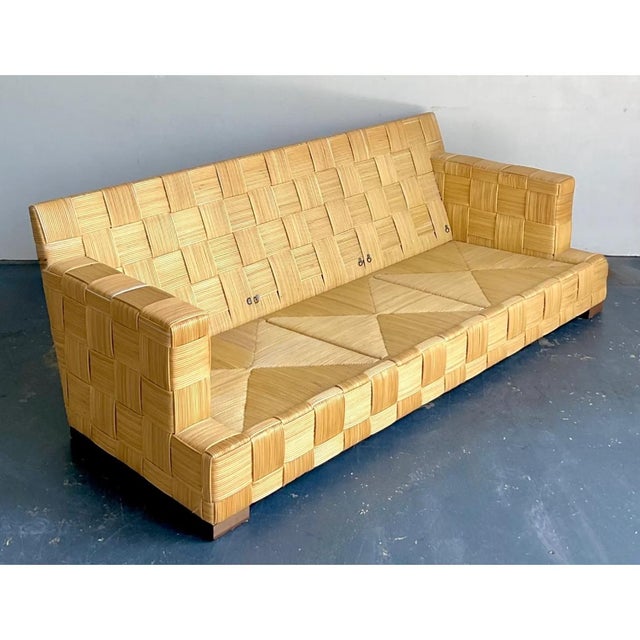 Wood Vintage Donghia “Block Island” Woven Rattan Sofa For Sale - Image 7 of 13