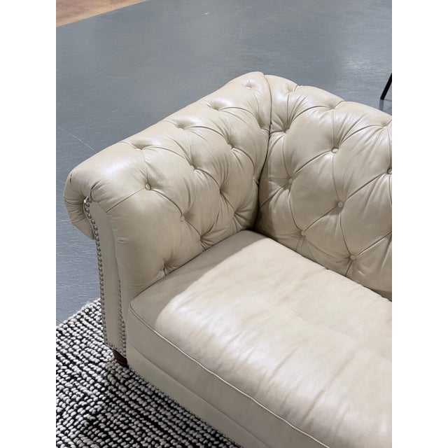 Ivory Top-Grain Leather Chesterfield Sectional Sofa With Deep Button Tufting & Nailhead Trim For Sale - Image 9 of 11