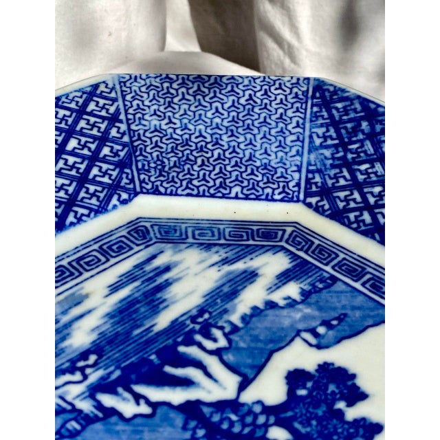 Early 20th Century Late Qing Chinese Blue & White Octagonal Landscape Serving Plate For Sale - Image 10 of 16