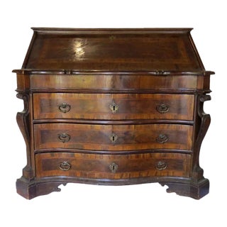 18th Century Walnut Italian Serpentine Slant Front Desk For Sale