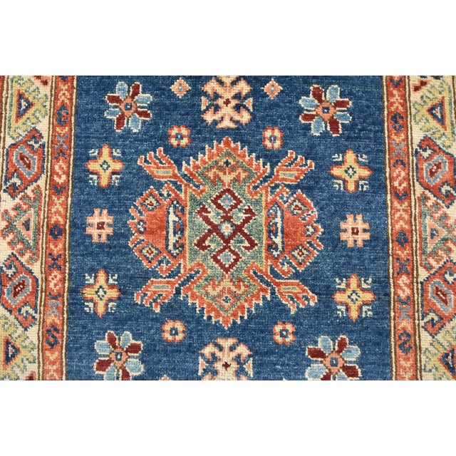 Kazak Runner 2’7” X 7’8” Blue Wool Tribal Hand-Knotted Oriental Rug For Sale - Image 10 of 14