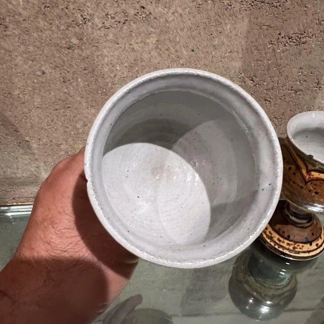 Modern Studio Art Pottery Wine Carafe Set 2 Goblets For Sale - Image 12 of 12