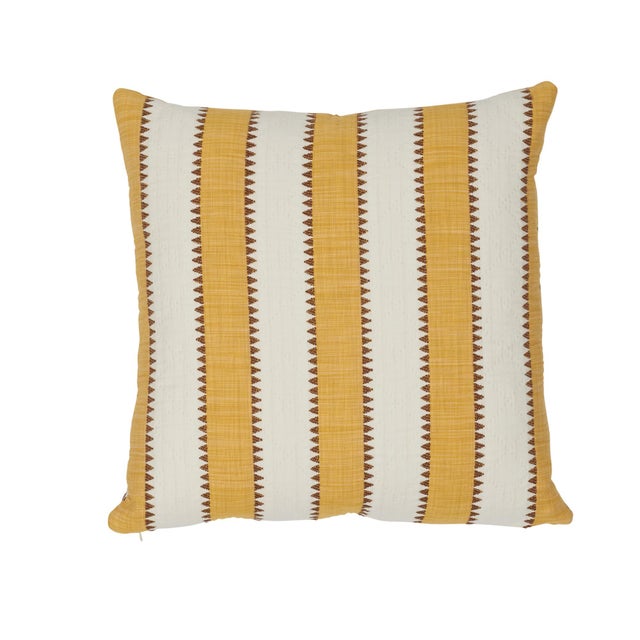 This 16" x 16" pillow features Isolde Stripe in Yellow, a graphic sawtooth stripe matelassé that's just the right...