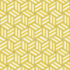 Sample - Schumacher Tumbling Blocks Geometric Stripes Wallpaper in Citron Yellow