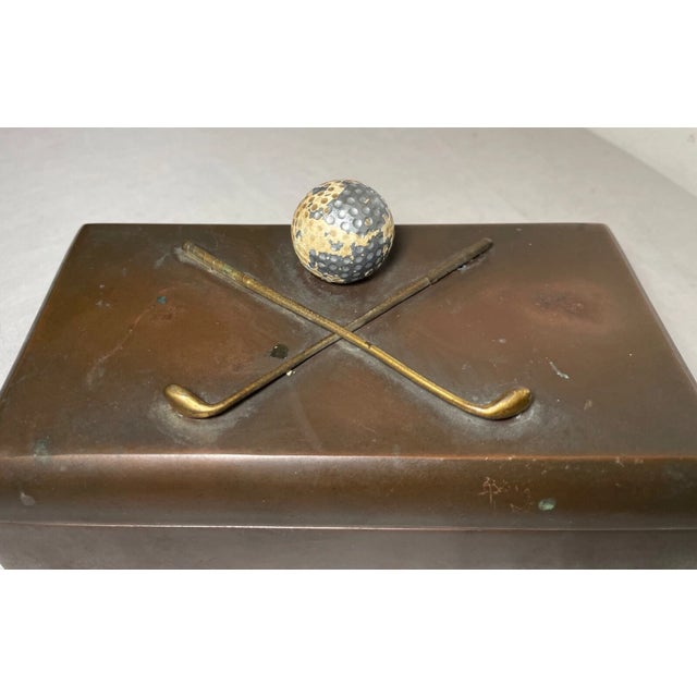 Antique 4 LBS Heavy Solid Bronze Jb Golf Cherry Wooden Lined Jewelry Trinket Box For Sale - Image 4 of 14