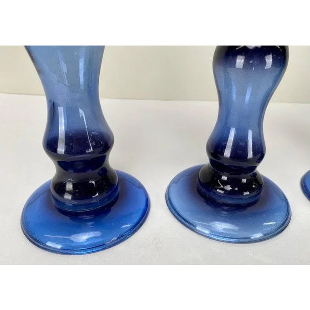 Blue Art Deco Style Blue Bubble Design Candle Holder, a Set of 4 For Sale - Image 8 of 12