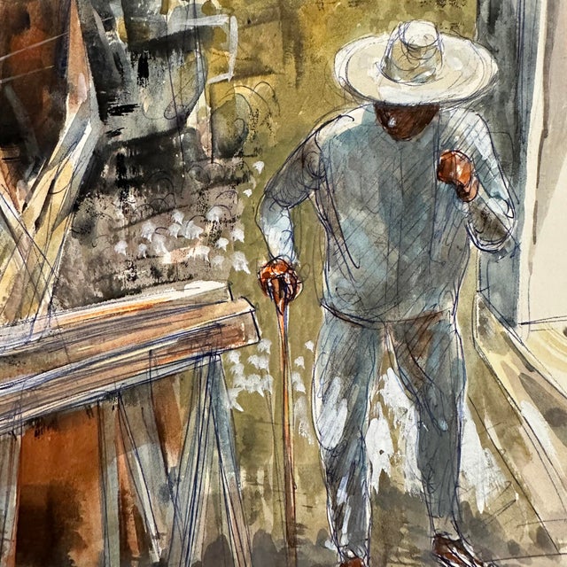 Modern William C Grauer, 1895-1985, Untitled (Mexican Man With a Cane) Ink and Watercolor on Paper 1940s For Sale - Image 3 of 4