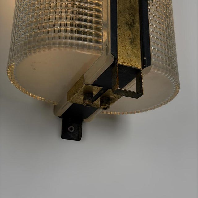 Large Brass and Pressed Glass Sconces by Jacques Adnet, France, 1960s, Set of 2 For Sale - Image 15 of 18