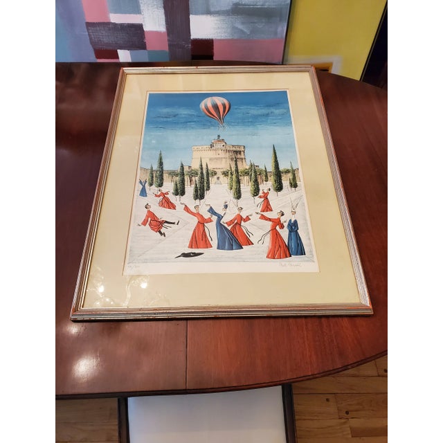 A good limited edition original signed and numbered mid century lithograph depicting dancing cardinals. Having crisp...