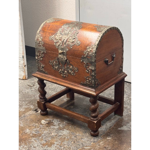 Spanish Baroque Dome Top Trunk + Stand, Antique For Sale - Image 4 of 12