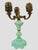 Vintage table lamp with a three-light cluster, made of brass and jadeite. The lamp features a decorative etched base and...