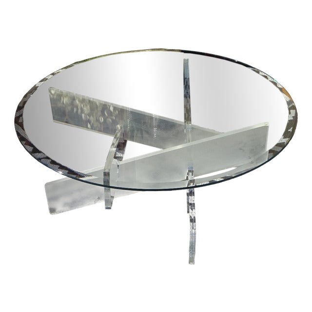 Glass Coffee Table with Acrylic Glass Base For Sale
