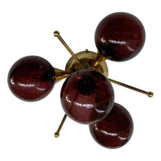 Orchidea Polished Brass Amethyst Bubbles Globe Flush Mount by Fabio LTD For Sale