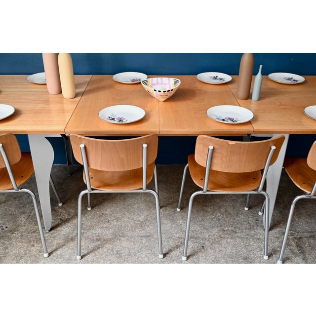 Extendable Table with Bent Steel and Light Wood Legs, 1990s For Sale - Image 12 of 18