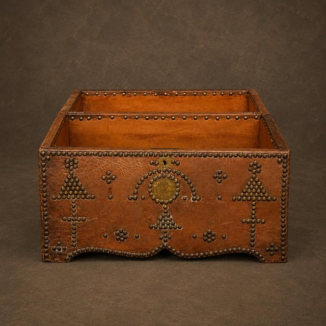 19th Century English Leather Storage Box For Sale - Image 4 of 5