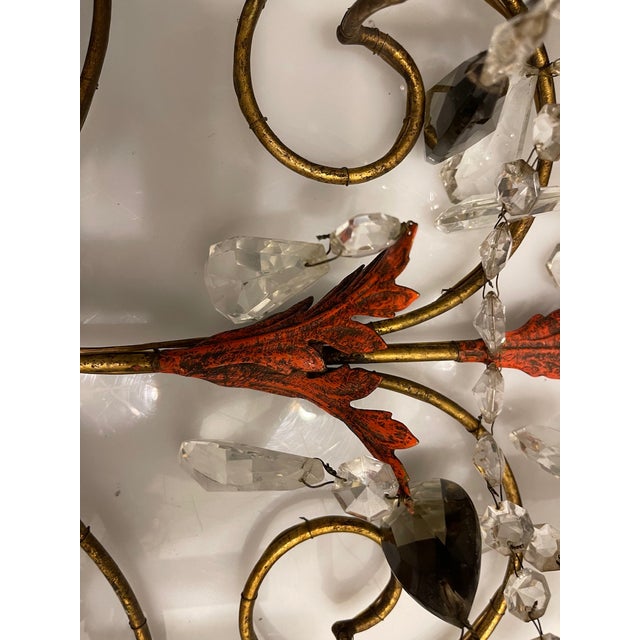 Large Florentine Tole Crystal Sconces, 1950s, Set of 2 For Sale - Image 15 of 17