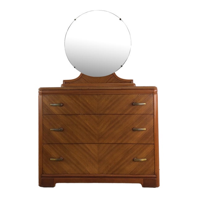 Art Deco Three Drawer Chest With Mounted Mirror For Sale