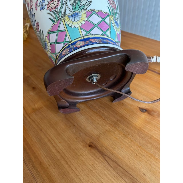 Chinese Vintage Chinese Famille Rose Porcelain Vase Lamp - Highly Collectible For Sale - Image 3 of 8