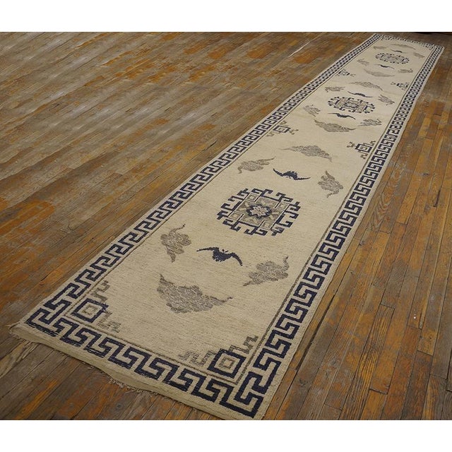 Chinese Strikingly Ivory Background and Chinoiserie Pattern Antique Chinese Mongolian Runner For Sale - Image 3 of 10