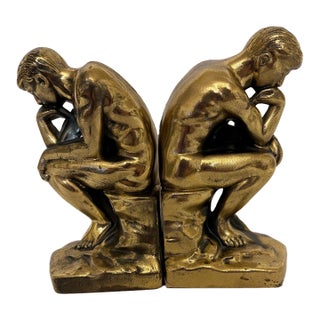 Mid 20th Century Brass "The Thinker" Bookends - A Pair For Sale