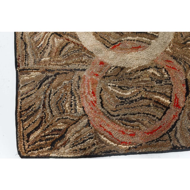 Folk Art Doris Leslie Blau American Hooked Vintage Abstract Warm Tan Hand-Knotted Runner For Sale - Image 3 of 9